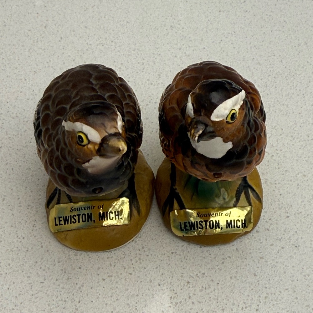 Vintage Salt & Pepper Shakers Souvenir Lewiston Michigan Quails Pair of Birds - Picture 4 of 13